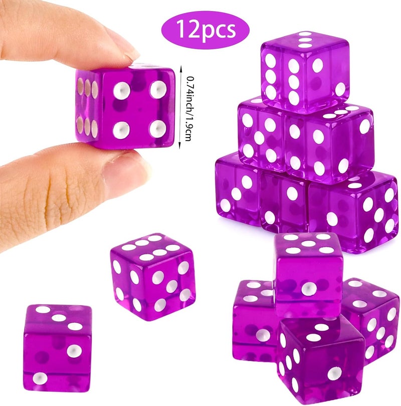 Abilat 12 Pieces 19mm Casino Dice Set Acrylic Translucent 6 Sided Game Dices Square Corner Dice for Casino Vegas Theme Birthday Party Supplies Board Games Table Games (Purple) - Image 2